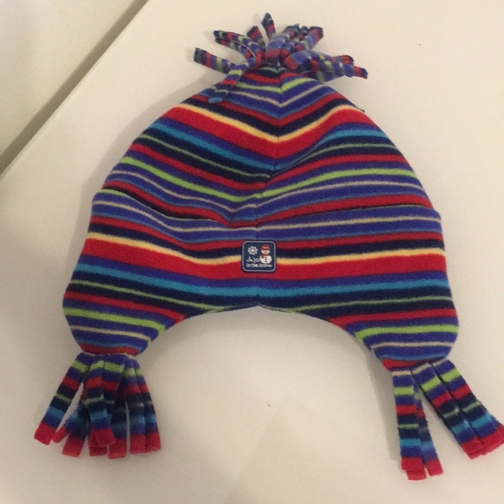 Adorable Baby Multi Color Strip Fleece Fringe Hat